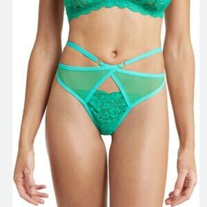 We Are Hah Free People Strap Up Emerald Green Lace High Waisted Thong Panty XL